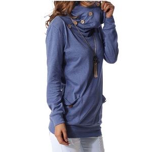 Levaca Womens Long Sleeve Cowl Neck Button Tunic Top NWT Blue